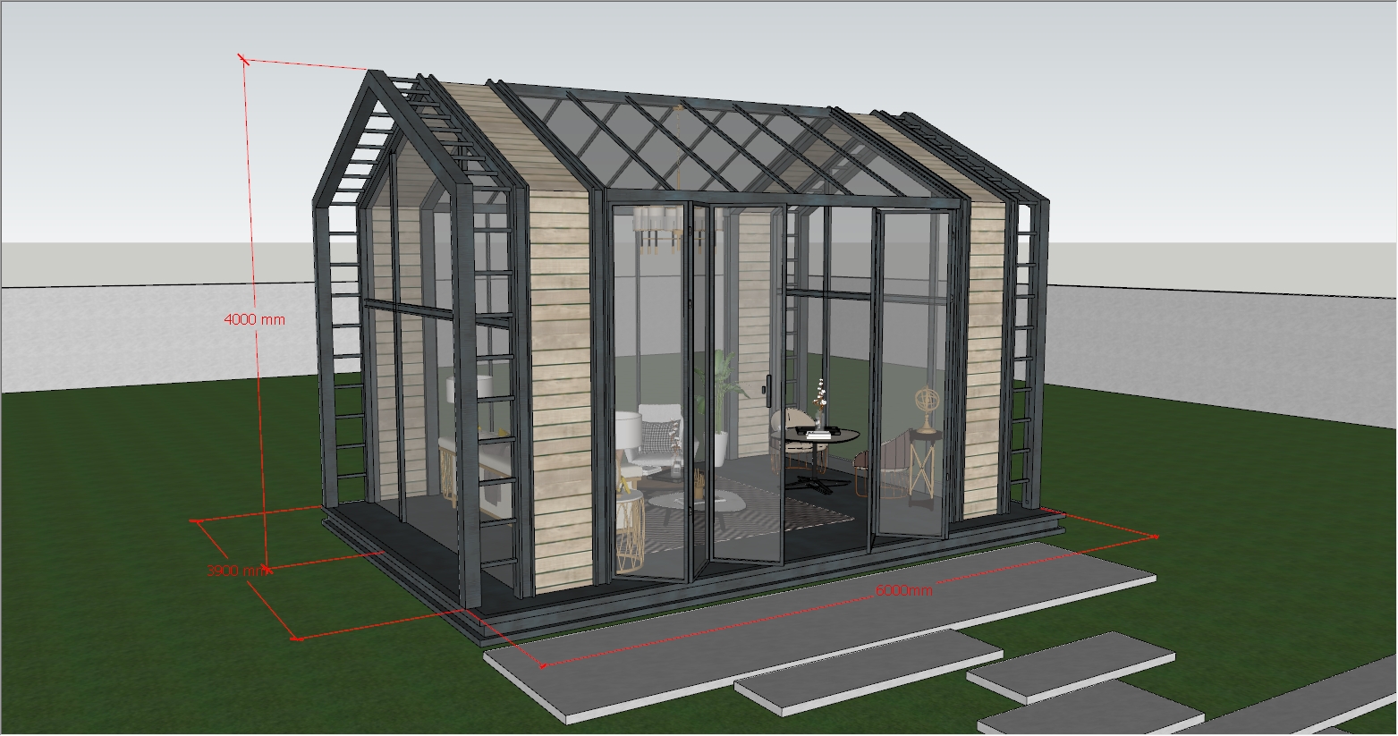 别墅庭院现代简约与自然融合风格SU设计效果图