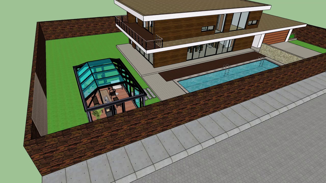 庭院花园内、游泳池边的阳光房SU设计效果图 (5).jpg